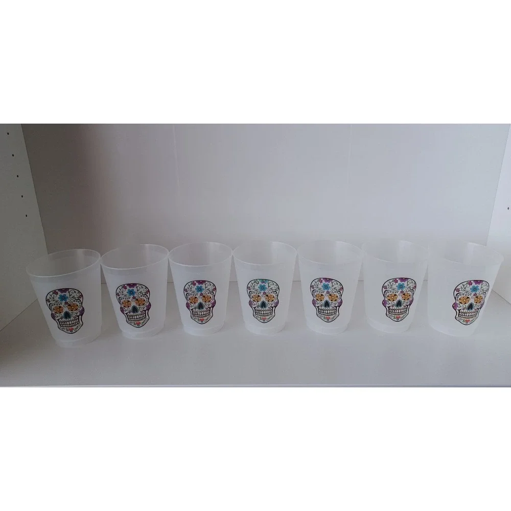 Seven Colorful Flower Skull Thin Plastic Cups Kitchenware